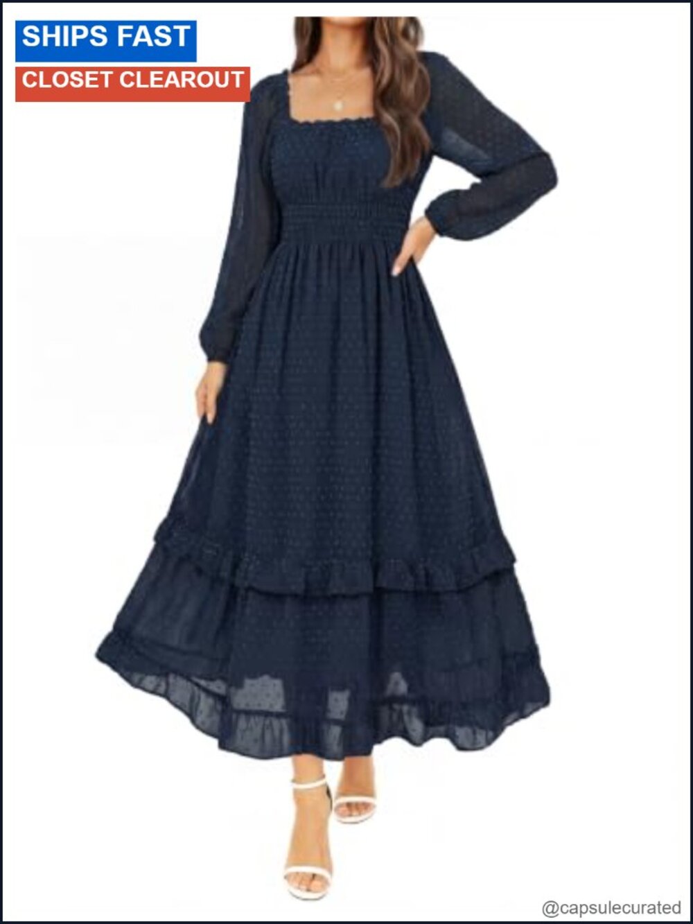 Kate K Dot Chiffon Maxi Dress Square Neck Wedding Guest
